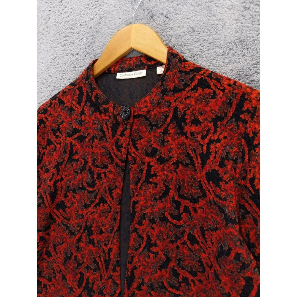 Coldwater Creek Red Floral Tectured Bolero Jacket L‎ Dark Fairy Witchy Goth